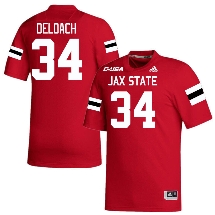 #34 Dajwon DeLoach Jacksonville State Gamecocks College Football Jerseys Stitched-Red